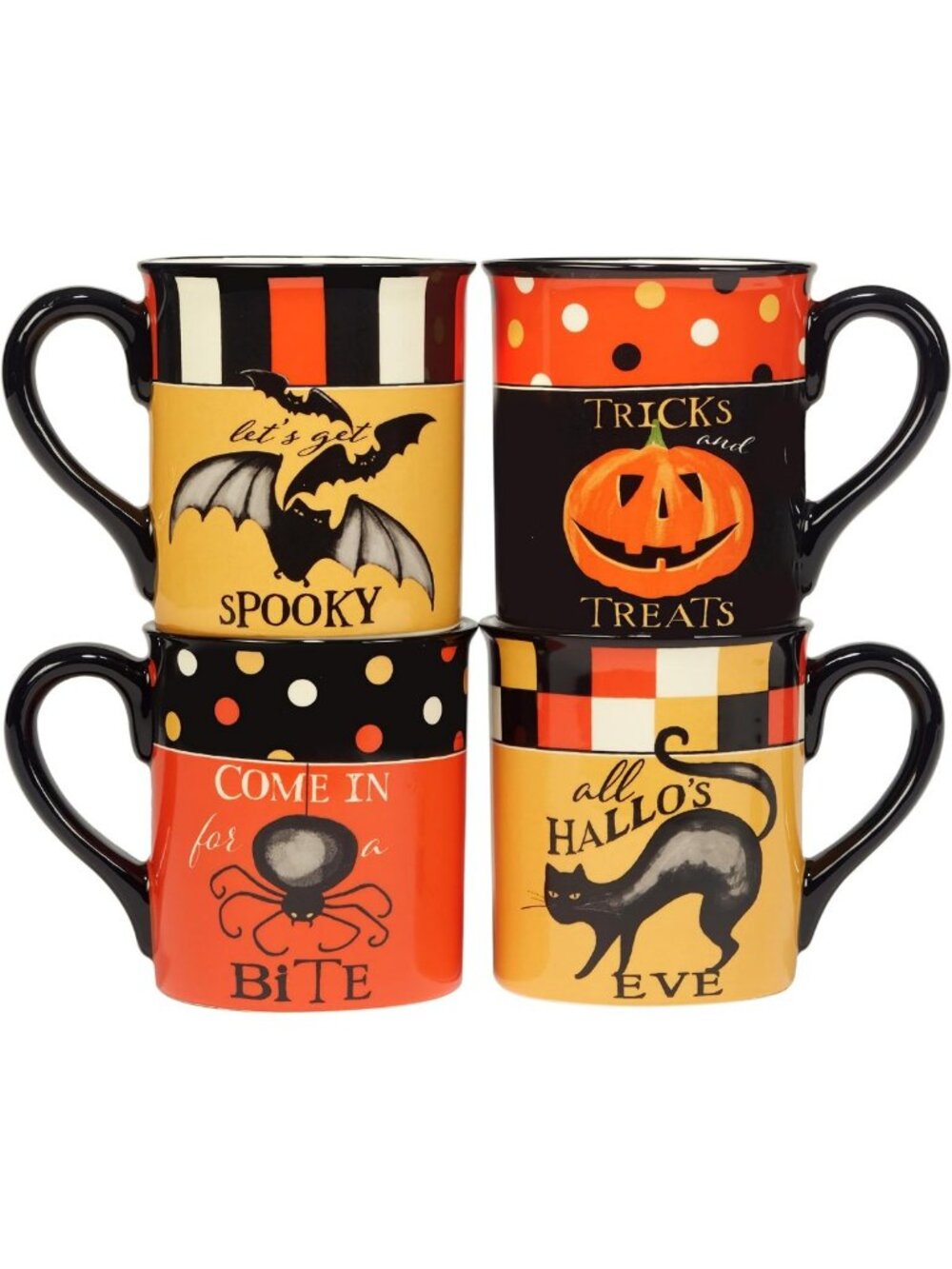 Spooky Halloween Mug Set of 4 - 18 oz Ceramic Drinkware with Fun Characters